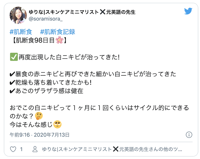 肌断食中の白ニキビの経過